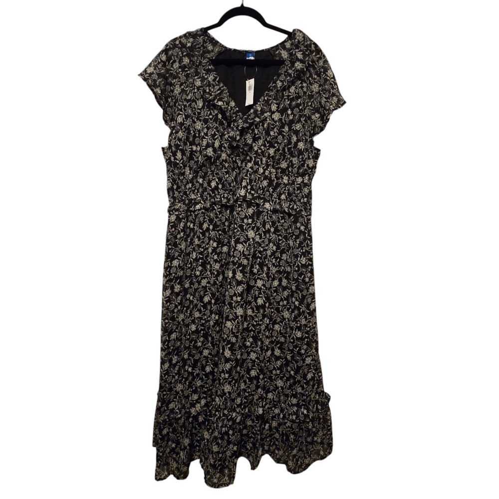 Old Navy Womens Floral Baby Doll Dress XL Black Chiffon Empire Waist Y2K Retro